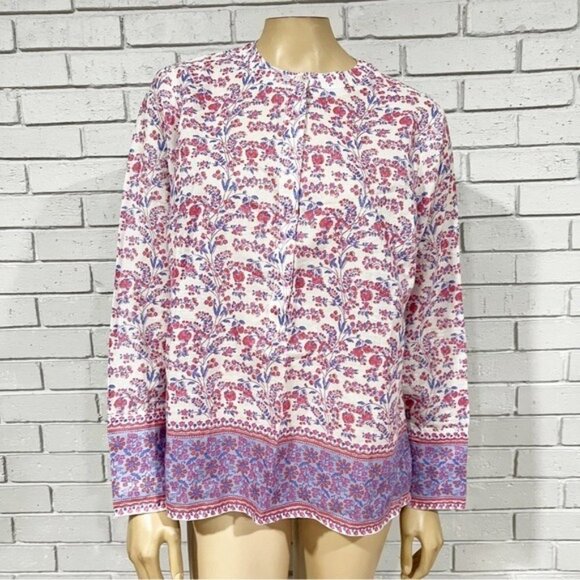 J. Crew Long Sleeve Lightweight Shimmery Metallic Floral Blouse - Size L - Picture 2 of 10